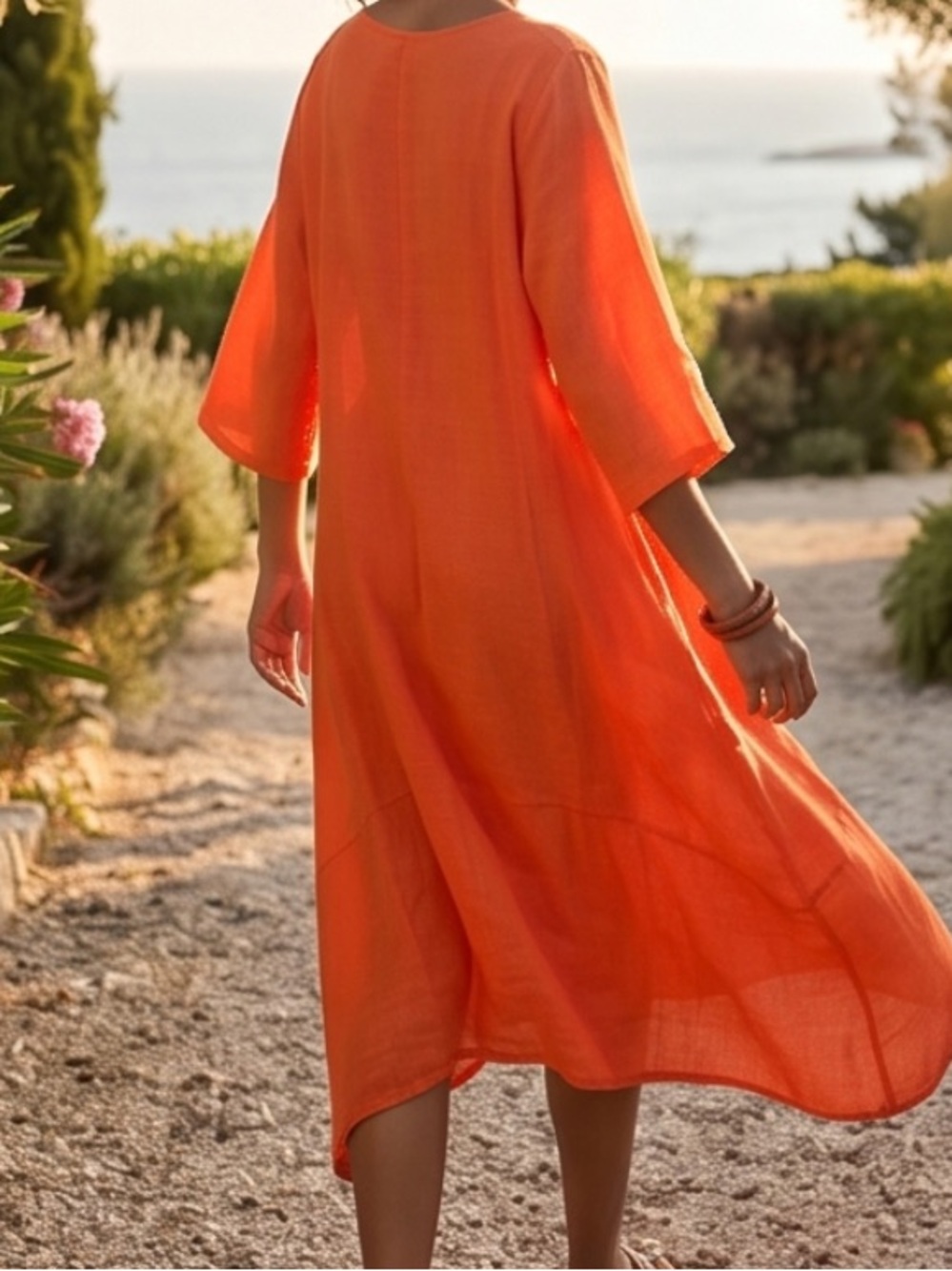 Women’s Orange Maxi Dress - Lightweight Summer Midi